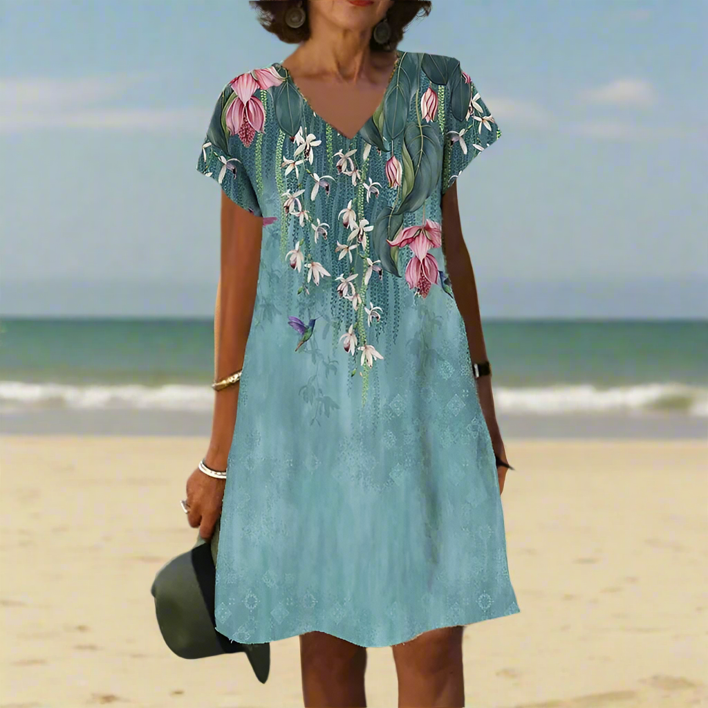 Women's Vintage V-Neck Short Sleeve Loose Oversized Dresses