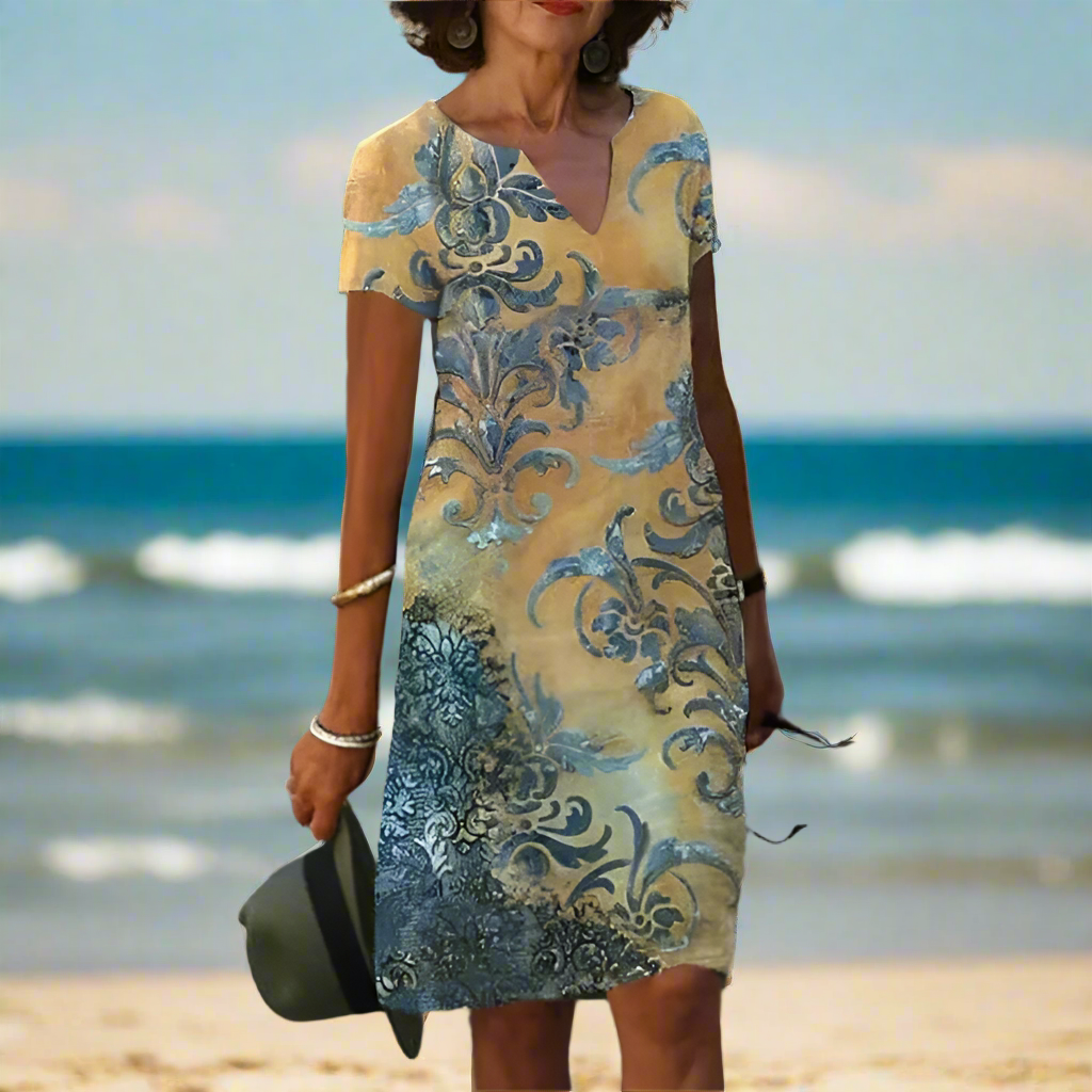 Women's Vintage V-Neck Short Sleeve Loose Oversized Dresses