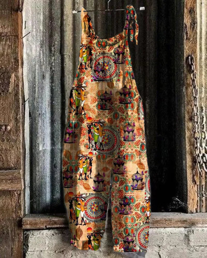 Boho-Chic 3D Printed Loose Jumpsuit & Dungarees Collection