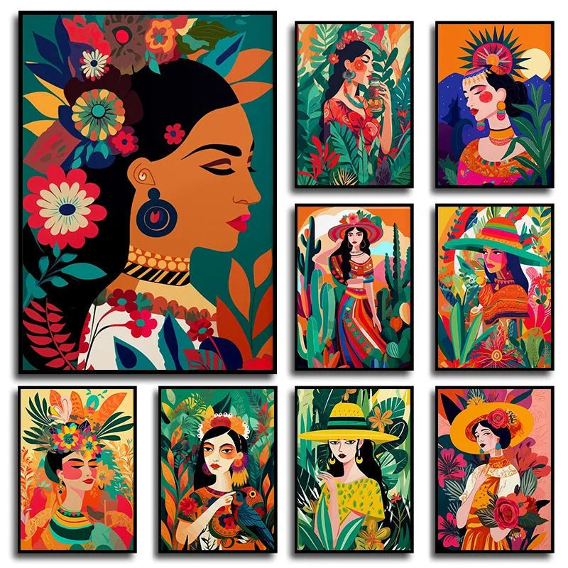 Botanical Ethnic Woman Wall Art  [SELECTION]