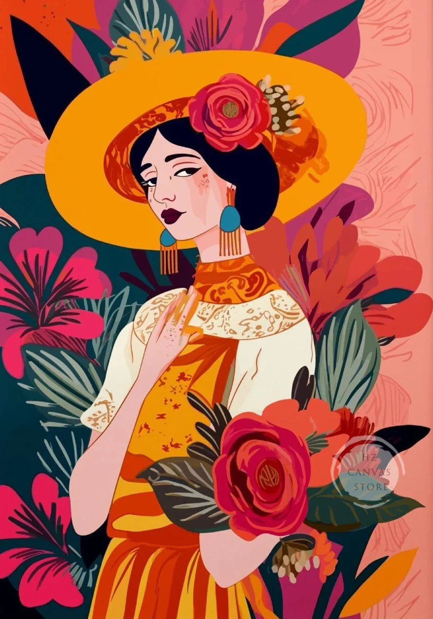 Botanical Ethnic Woman Wall Art  [SELECTION]