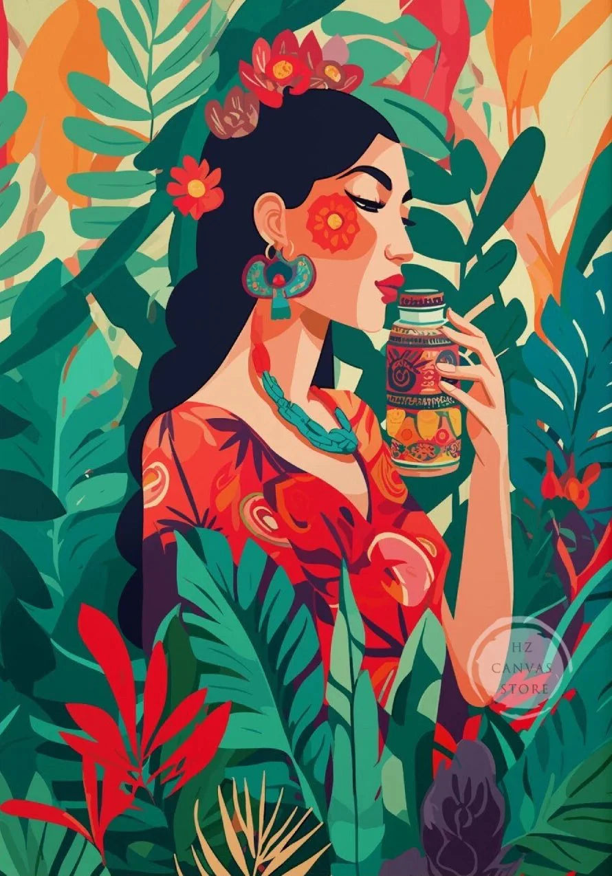 Botanical Ethnic Woman Wall Art  [SELECTION]