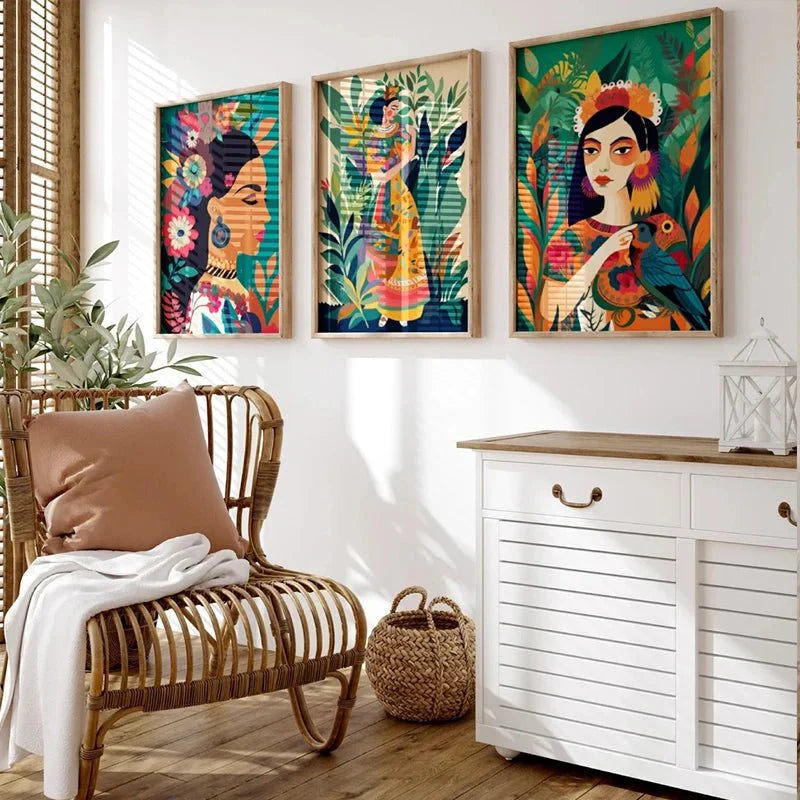 Botanical Ethnic Yellow Hat Woman Wall Art  [SELECTION]