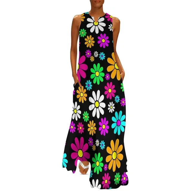 Floral Print Summer Maxi Sleeveless Dresses (Plus Sizes up to 3XL)