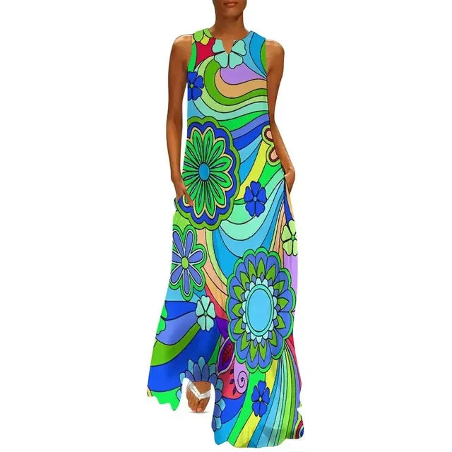 Floral Print Summer Maxi Sleeveless Dresses (Plus Sizes up to 3XL)