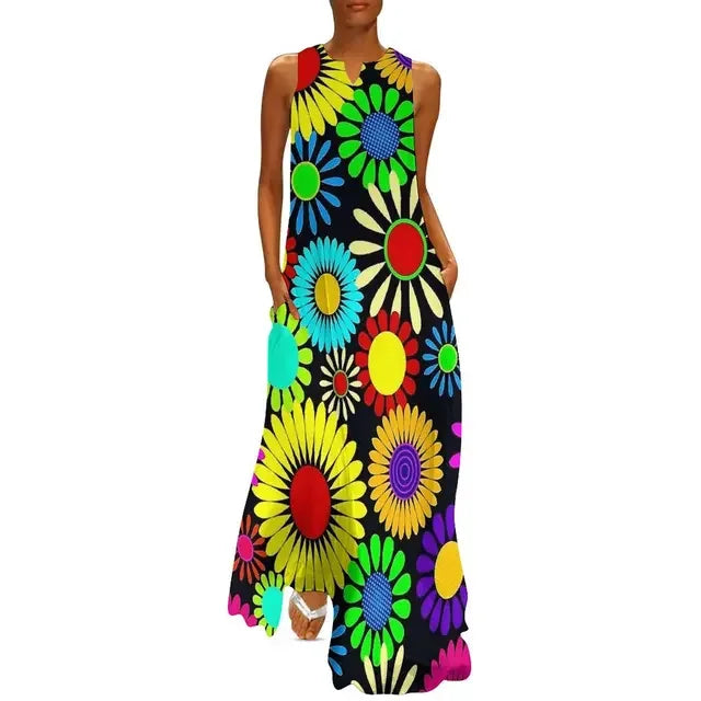 Floral Print Summer Maxi Sleeveless Dresses (Plus Sizes up to 3XL)