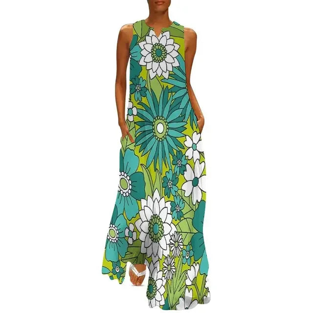 Floral Print Summer Maxi Sleeveless Dresses (Plus Sizes up to 3XL)