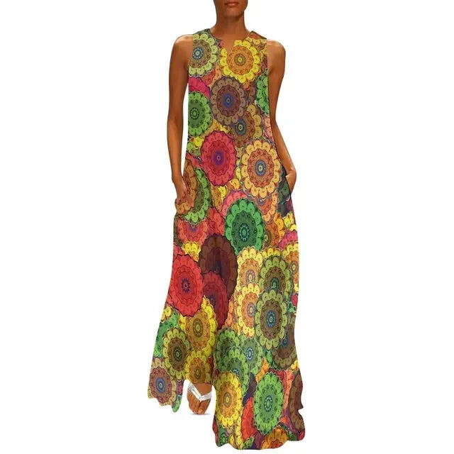 Floral Print Summer Maxi Sleeveless Dresses (Plus Sizes up to 3XL)