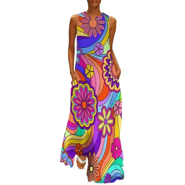 Floral Print Summer Maxi Sleeveless Dresses (Plus Sizes up to 3XL)