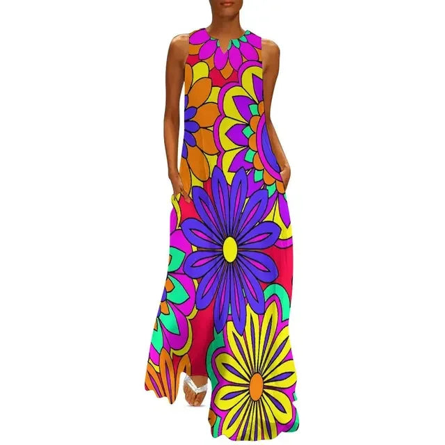 Floral Print Summer Maxi Sleeveless Dresses (Plus Sizes up to 3XL)