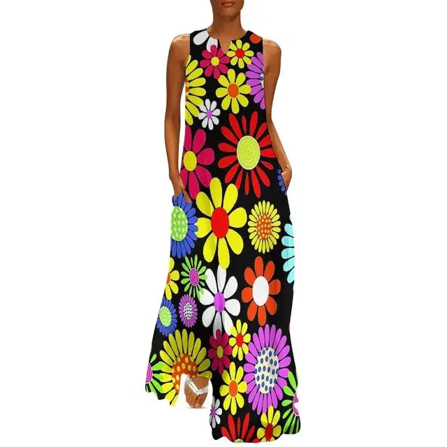 Floral Print Summer Maxi Sleeveless Dresses (Plus Sizes up to 3XL)