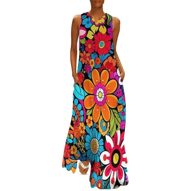 Floral Print Summer Maxi Sleeveless Dresses (Plus Sizes up to 3XL)
