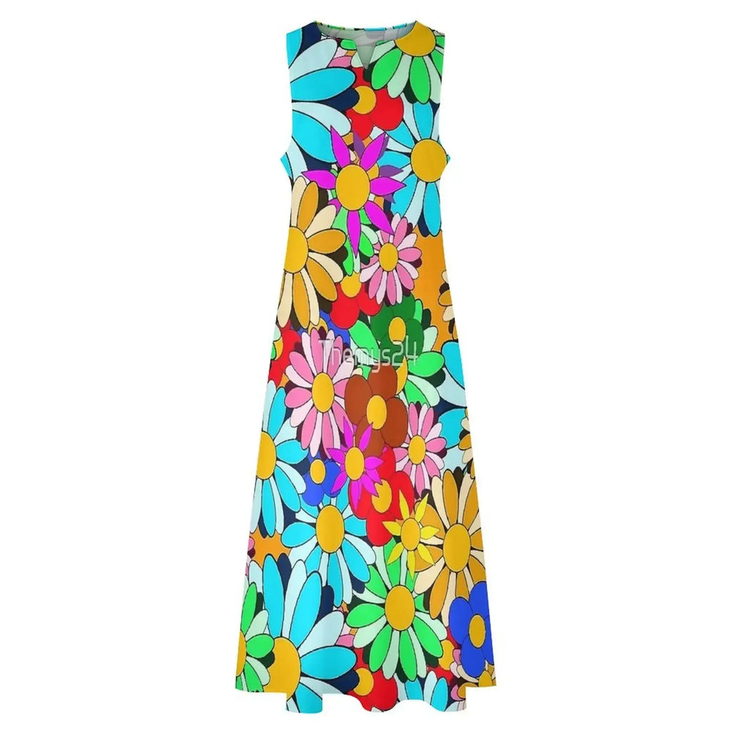 Floral Print Summer Maxi Sleeveless Dresses (Plus Sizes up to 3XL)