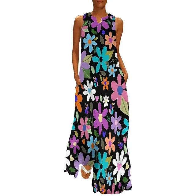 Floral Print Summer Maxi Sleeveless Dresses (Plus Sizes up to 3XL)