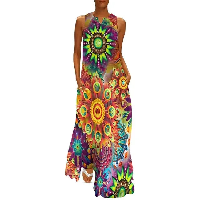 Floral Print Summer Maxi Sleeveless Dresses (Plus Sizes up to 3XL)