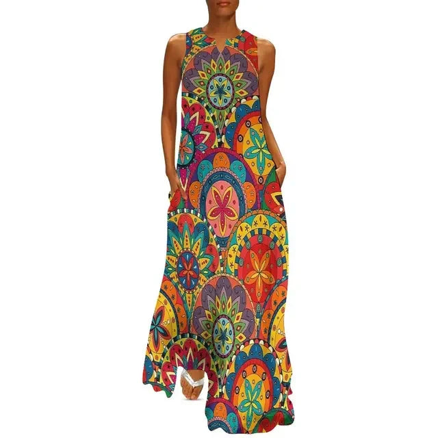 Floral Print Summer Maxi Sleeveless Dresses (Plus Sizes up to 3XL)