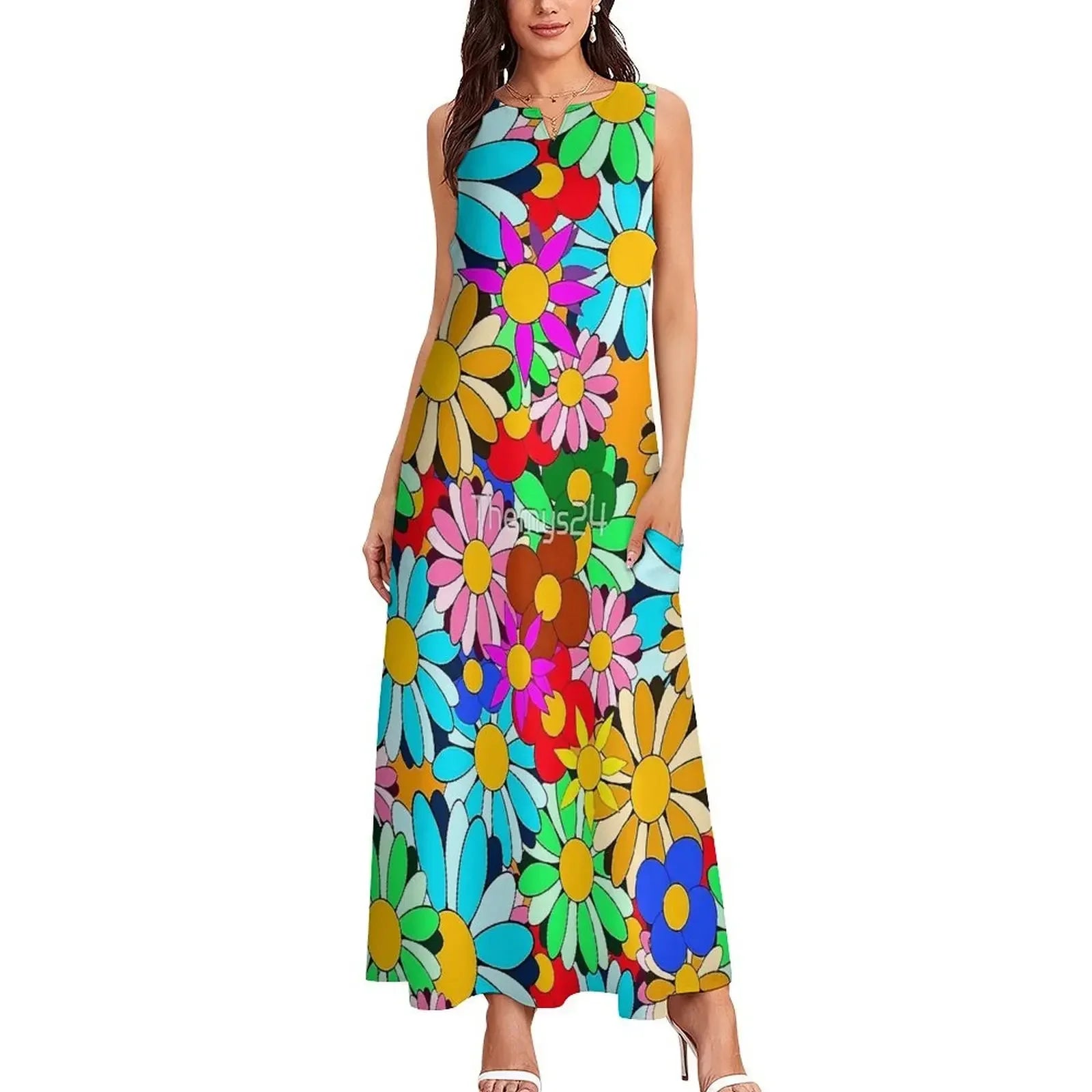 Floral Print Summer Maxi Sleeveless Dresses (Plus Sizes up to 3XL)