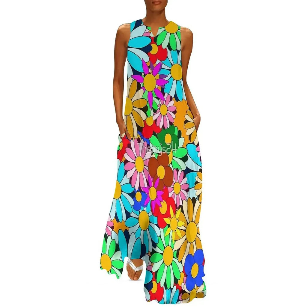 Floral Print Summer Maxi Sleeveless Dresses (Plus Sizes up to 3XL)