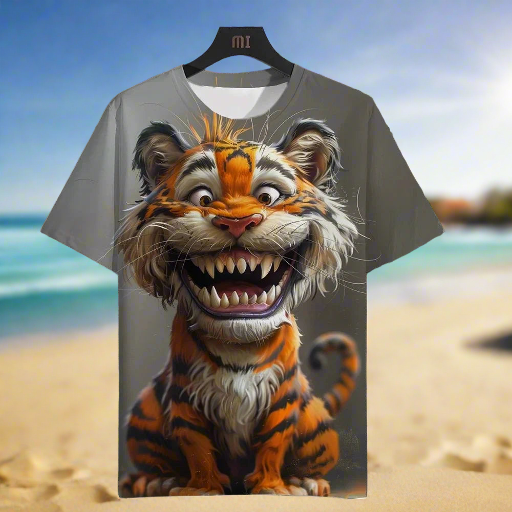 3D Tiger Print Unisex Summer T-Shirt, Plus-Size Casual Collection