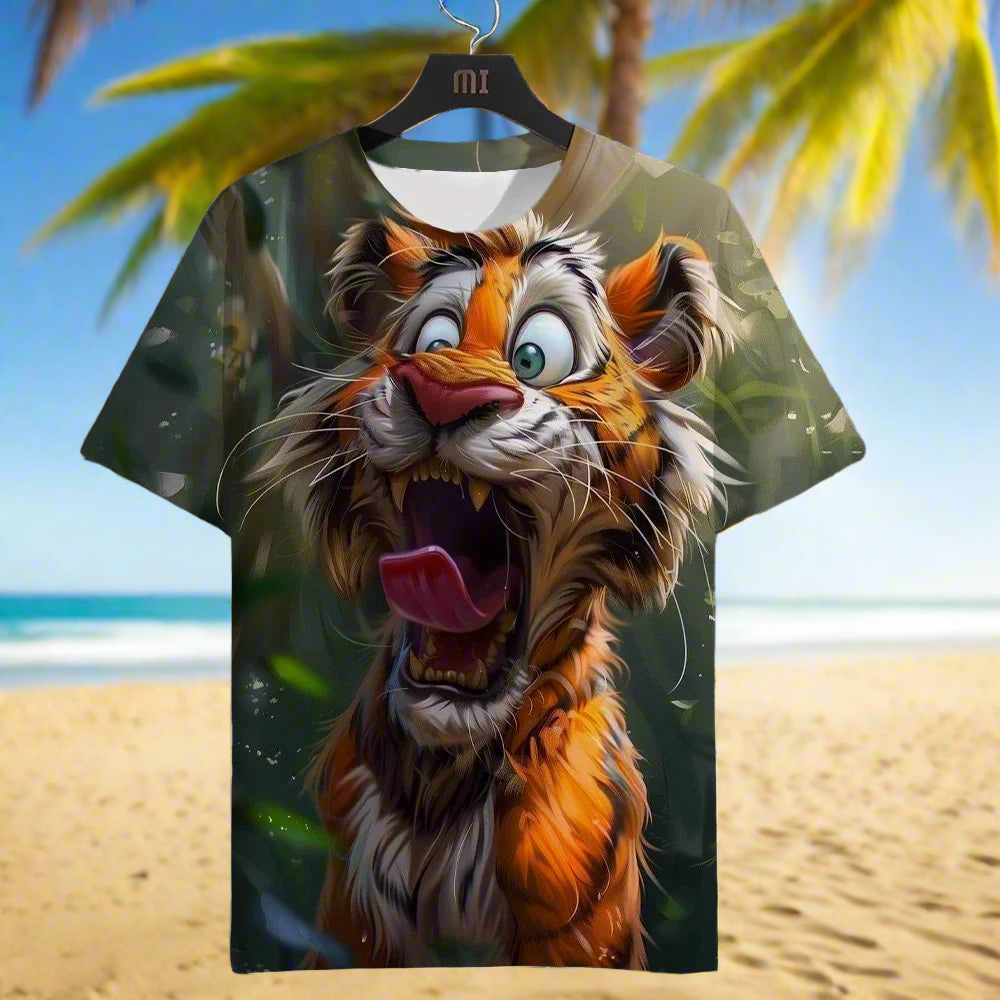 3D Tiger Print Unisex Summer T-Shirt, Plus-Size Casual Collection