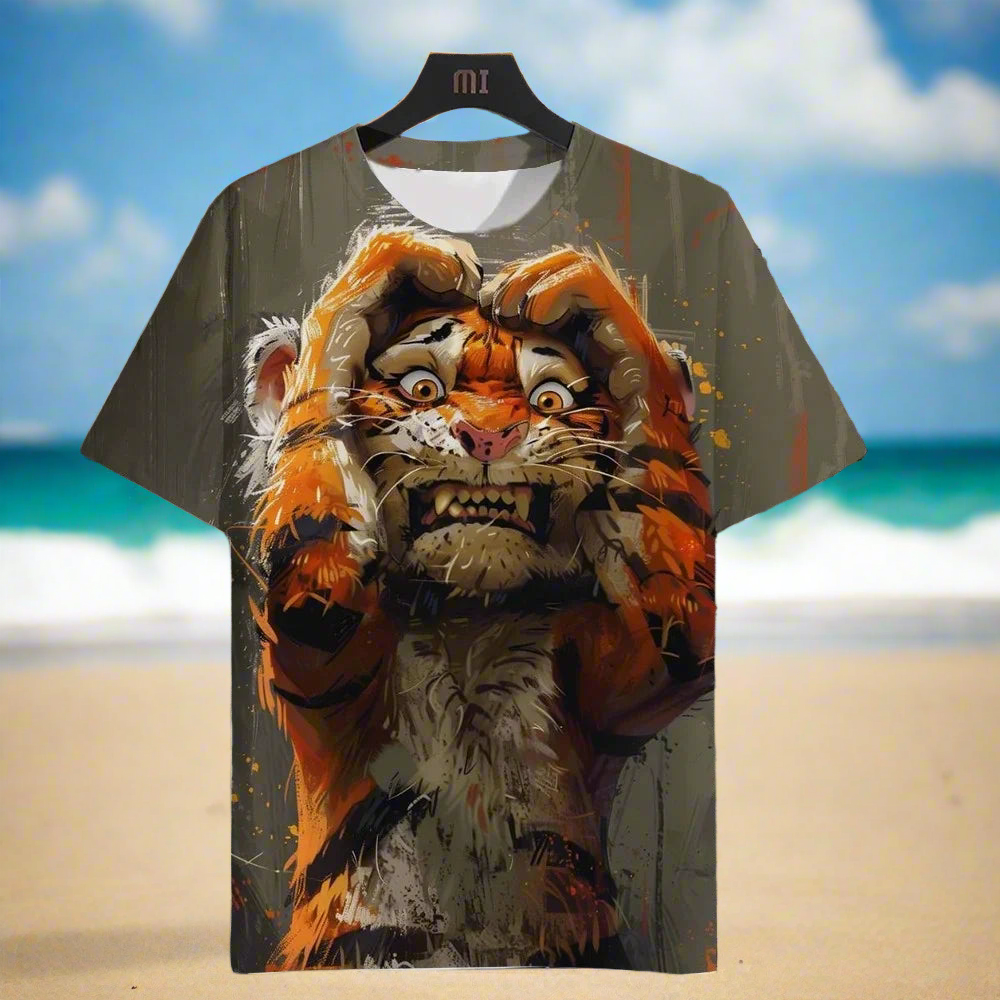 3D Tiger Print Unisex Summer T-Shirt, Plus-Size Casual Collection