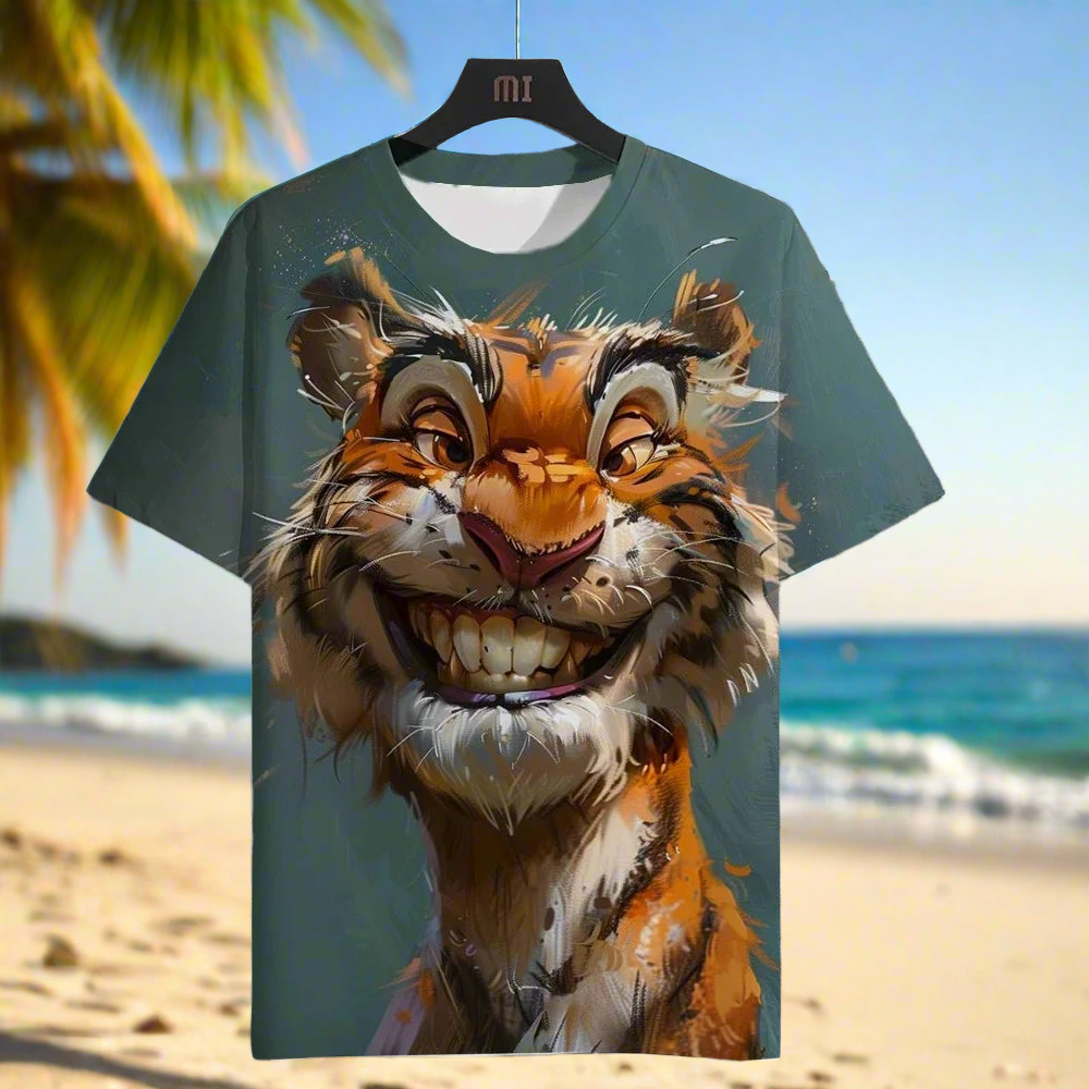 3D Tiger Print Unisex Summer T-Shirt, Plus-Size Casual Collection