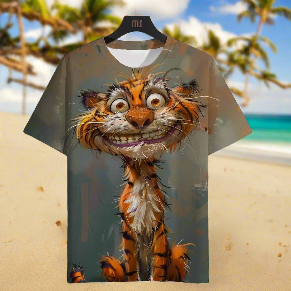 3D Tiger Print Unisex Summer T-Shirt, Plus-Size Casual Collection