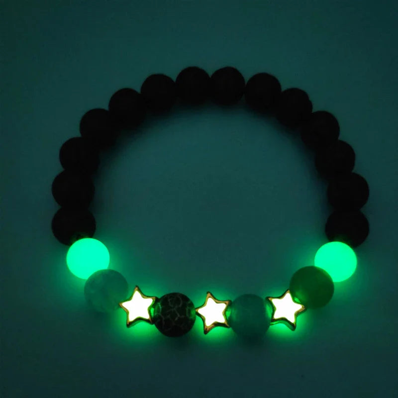 Luminous 'Glow In The Dark' Night Sky and Other Patterns Natural Volcanic Stone Bracelets SELECTION