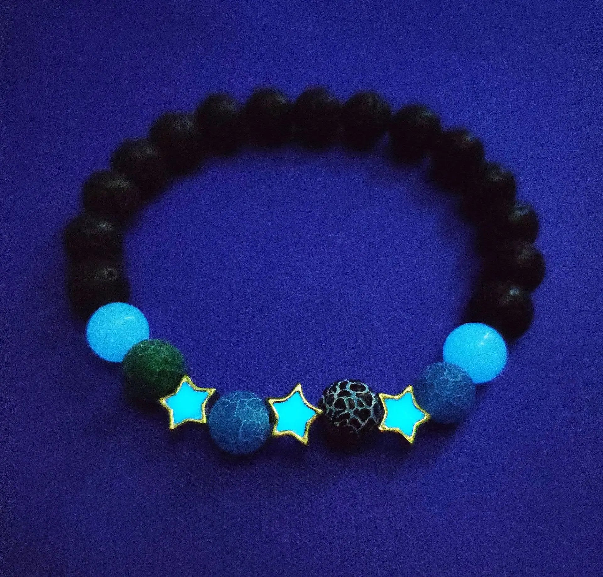 Luminous 'Glow In The Dark' Night Sky and Other Patterns Natural Volcanic Stone Bracelets SELECTION