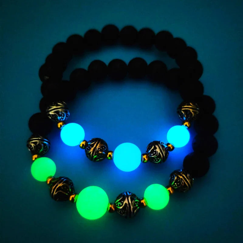 Luminous 'Glow In The Dark' Night Sky and Other Patterns Natural Volcanic Stone Bracelets SELECTION
