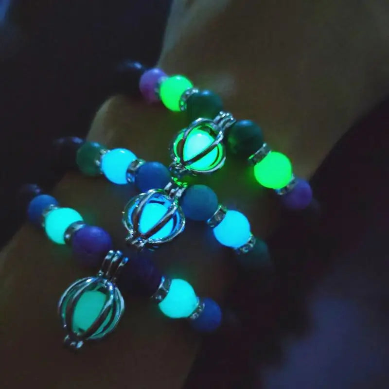 Luminous 'Glow In The Dark' Night Sky and Other Patterns Natural Volcanic Stone Bracelets SELECTION
