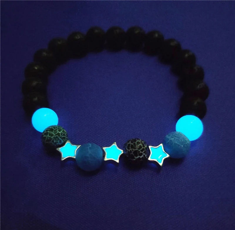 Luminous 'Glow In The Dark' Night Sky and Other Patterns Natural Volcanic Stone Bracelets SELECTION