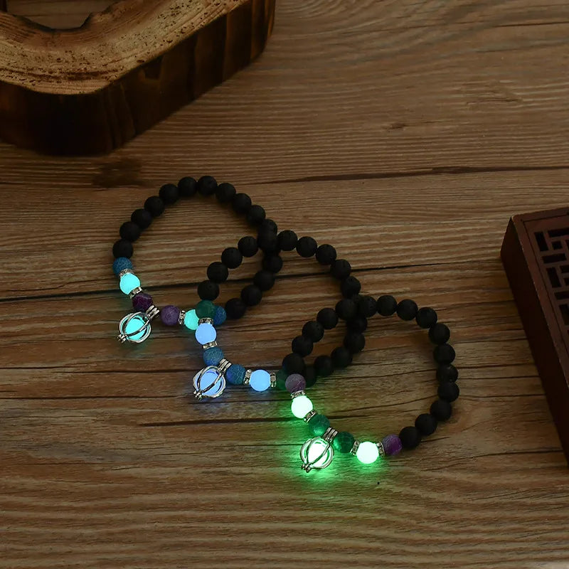Luminous 'Glow In The Dark' Night Sky and Other Patterns Natural Volcanic Stone Bracelets SELECTION