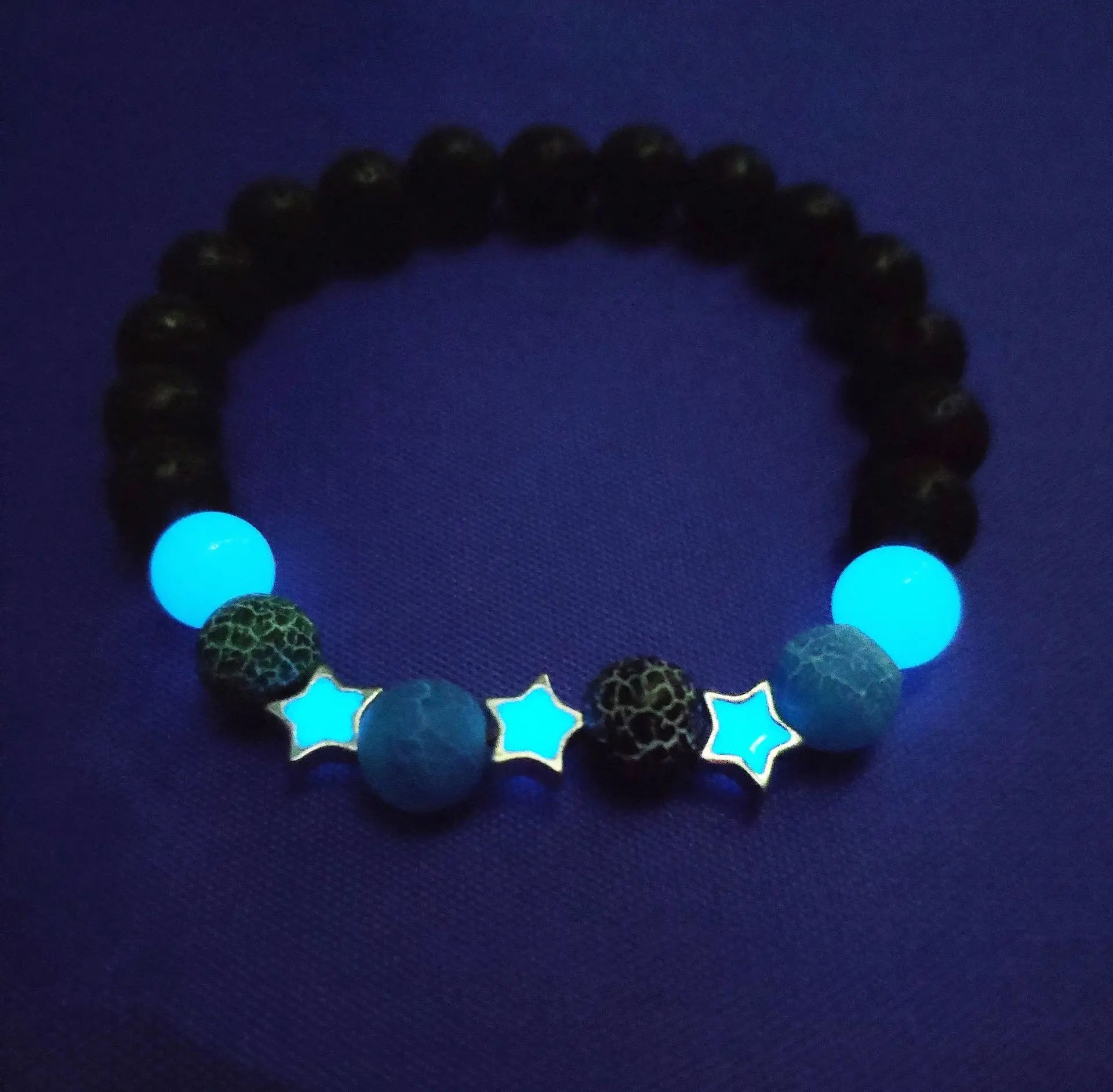 Luminous 'Glow In The Dark' Night Sky and Other Patterns Natural Volcanic Stone Bracelets SELECTION