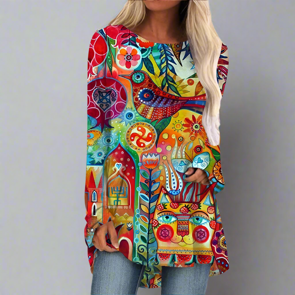 Cat & Rabbit 3D Designs Long Sleeve Tunic Top (S-3XL)