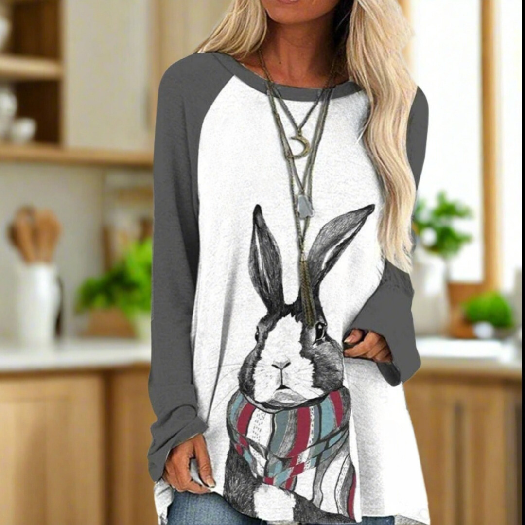 Cat & Rabbit 3D Designs Long Sleeve Tunic Top (S-3XL)