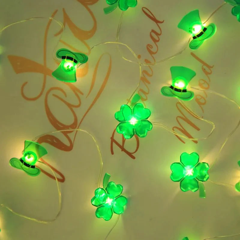 2m (20 LED) St Patrick Clover Leaf & Boxer Hat Green Lights Selection