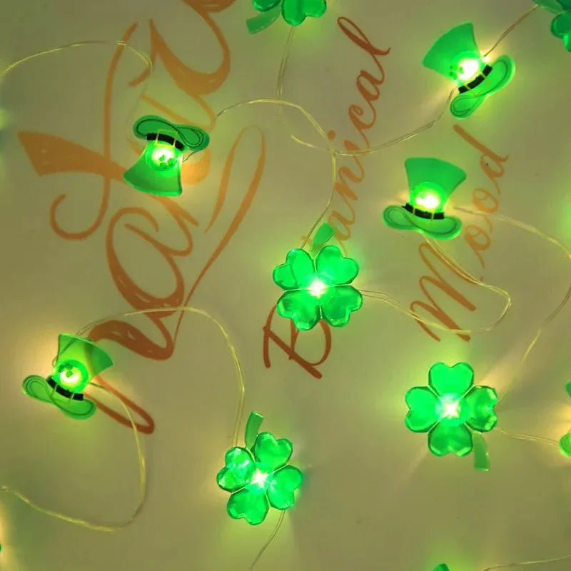2m (20 LED) St Patrick Clover Leaf & Boxer Hat Green Lights Selection