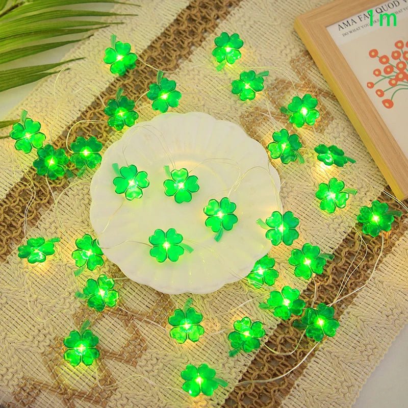 2m (20 LED) St Patrick Clover Leaf & Boxer Hat Green Lights Selection