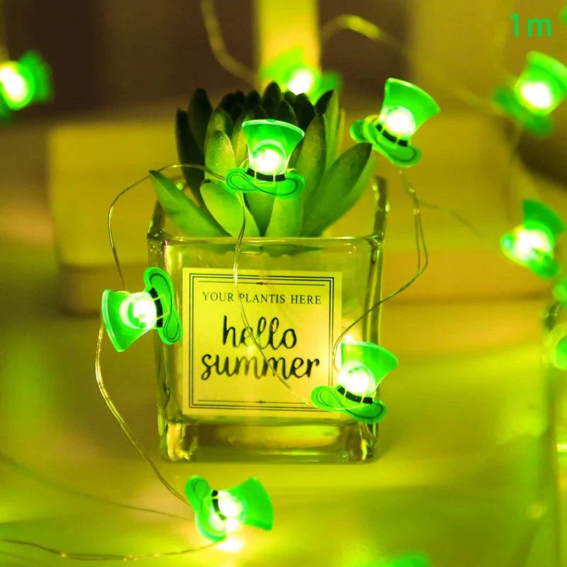 2m (20 LED) St Patrick Clover Leaf & Boxer Hat Green Lights Selection