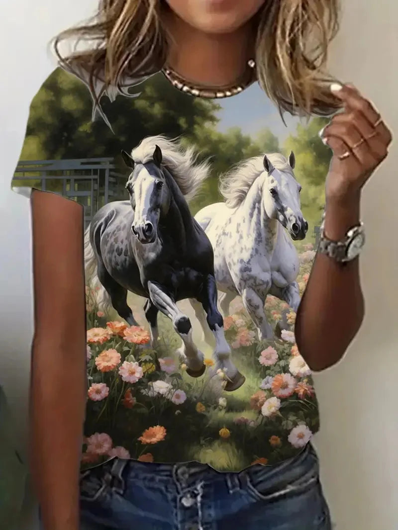 3.Unisex Casual Horse Designs T-Shirts (Size: XXS - 6XL)