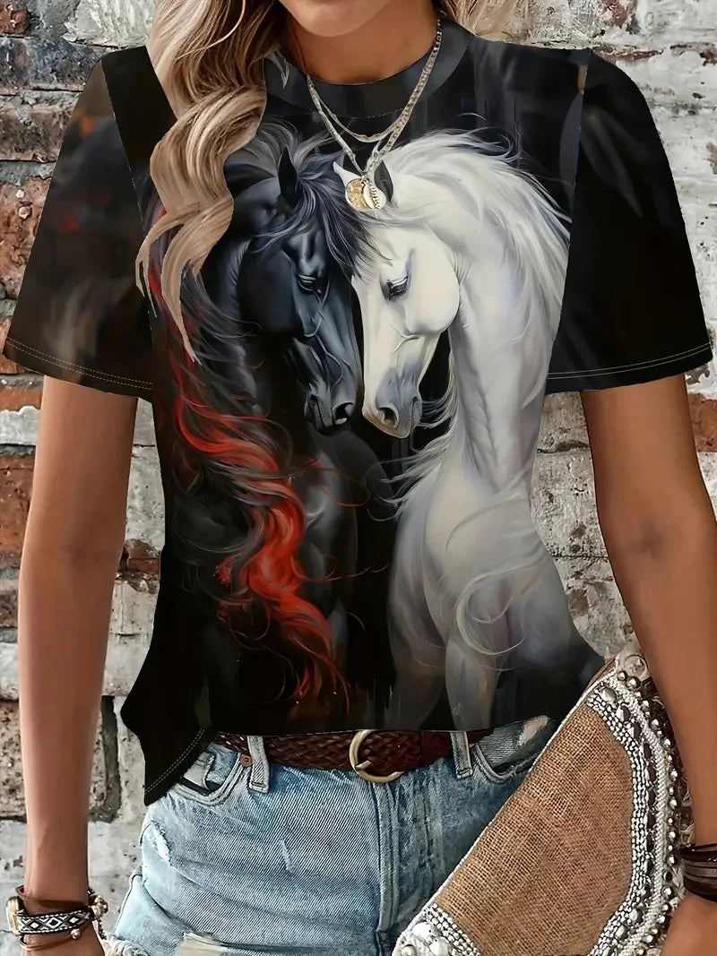 3.Unisex Casual Horse Designs T-Shirts (Size: XXS - 6XL)