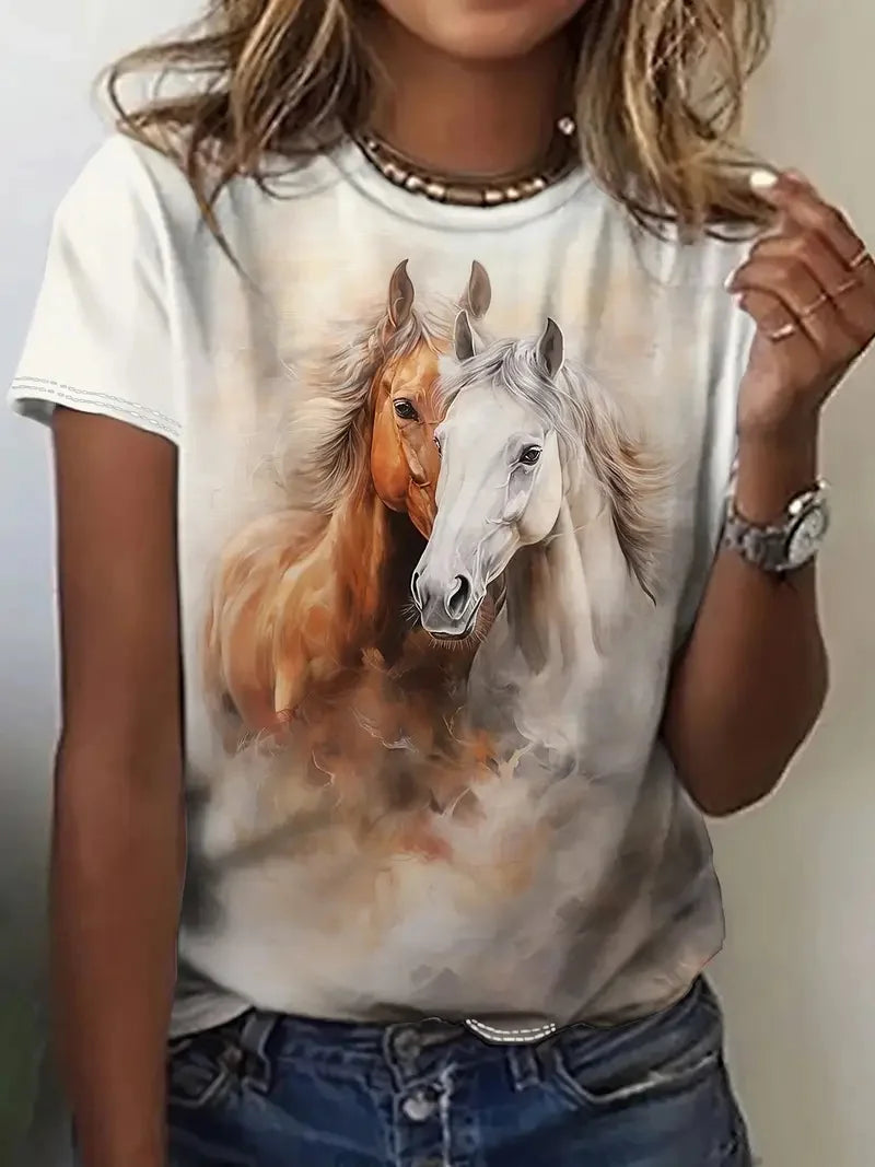 3.Unisex Casual Horse Designs T-Shirts (Size: XXS - 6XL)