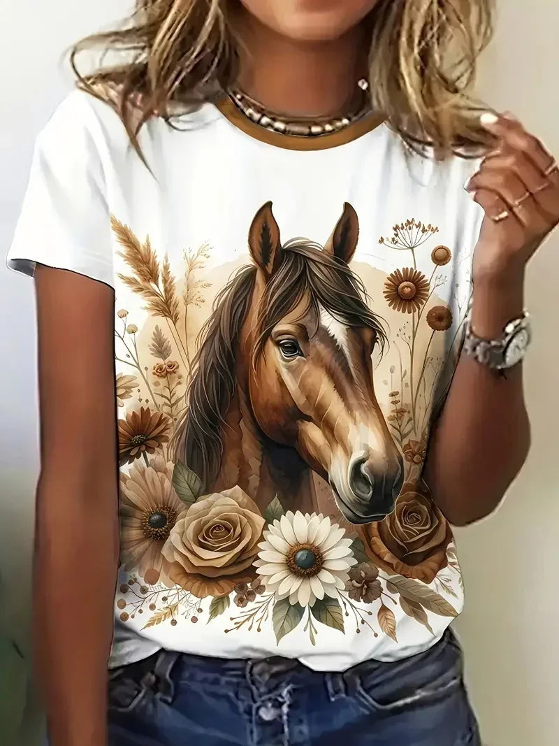 1.Unisex Casual Horse Designs T-Shirts (Size: XXS - 6XL)