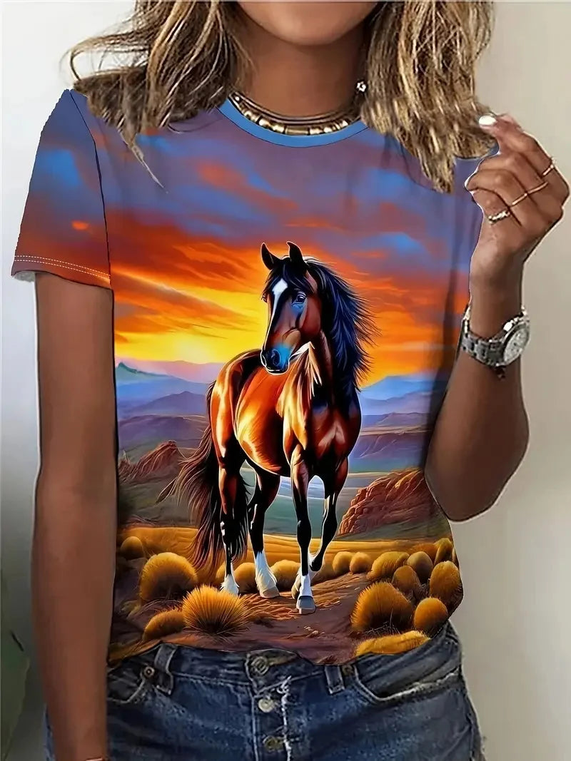 1.Unisex Casual Horse Designs T-Shirts (Size: XXS - 6XL)