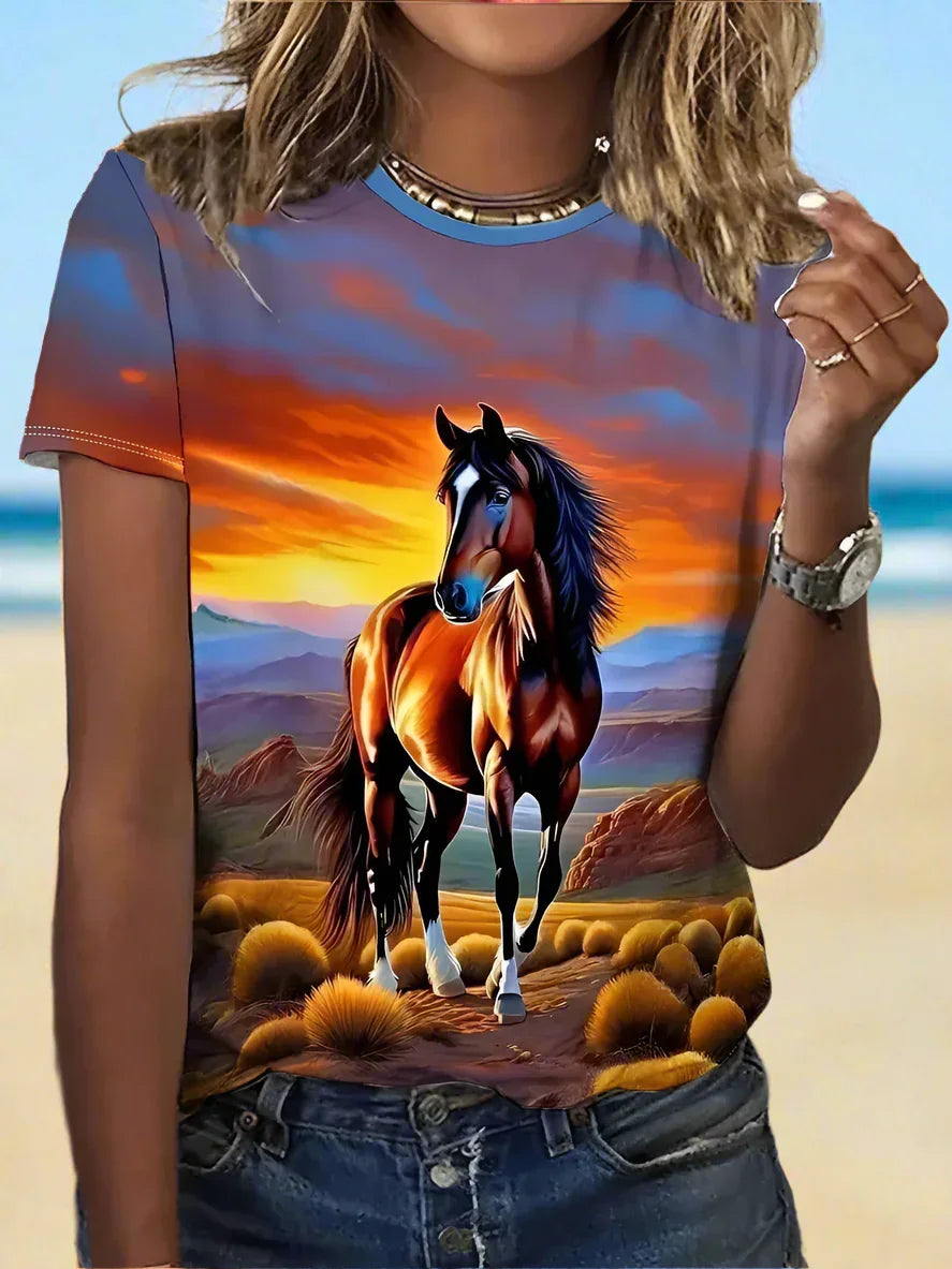 1.Unisex Casual Horse Designs T-Shirts (Size: XXS - 6XL)