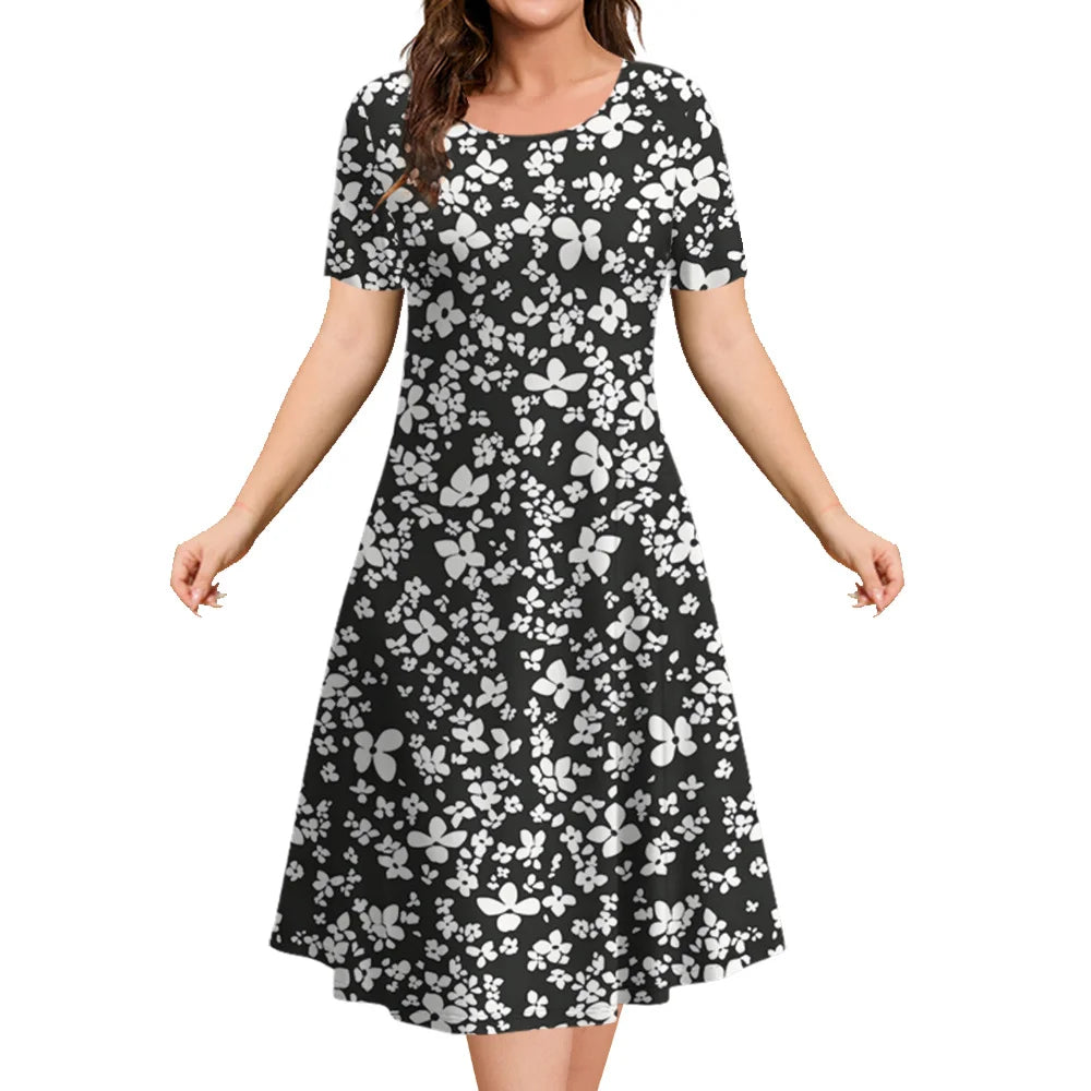 Classy Floral Black Ladies Sun Dress