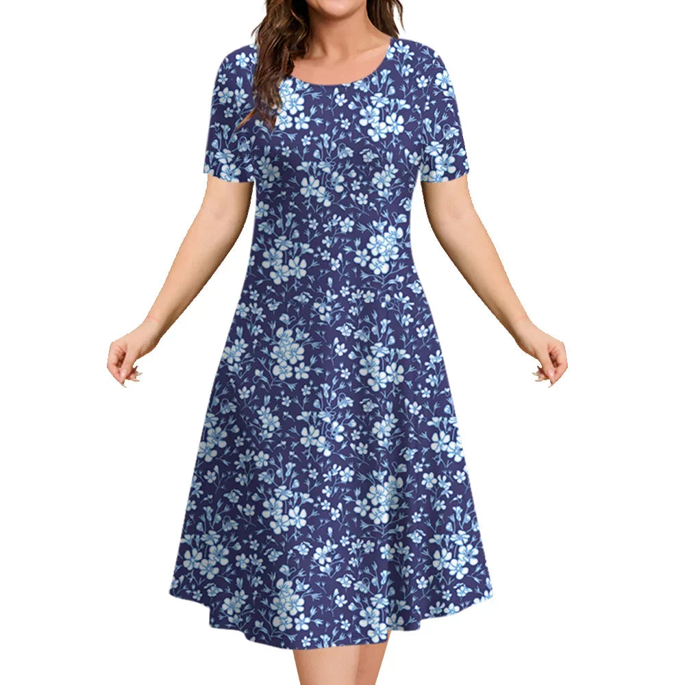 Blue Floral Classy Floral Ladies Sun Dress