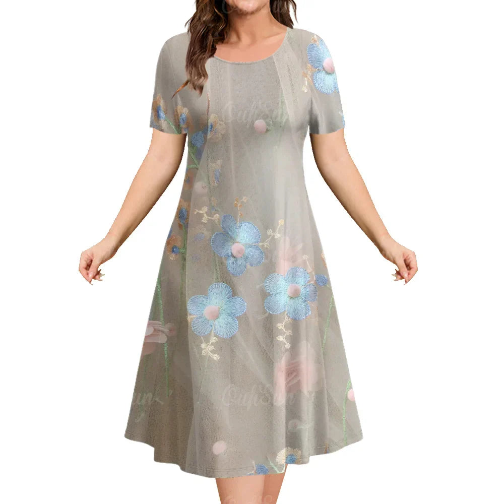 Grey Floral Classy Floral Ladies Sun Dress