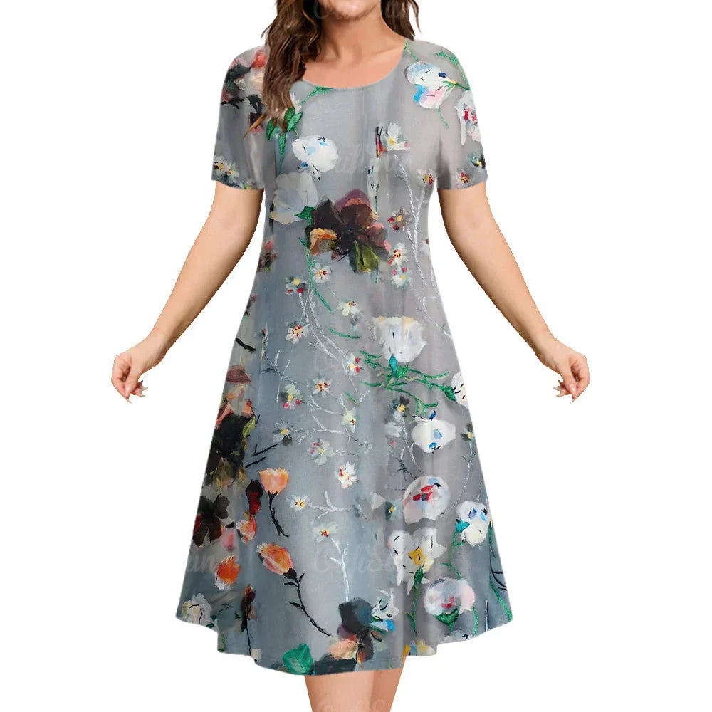 Grey With Flowers Classy Ladies Sun Dress